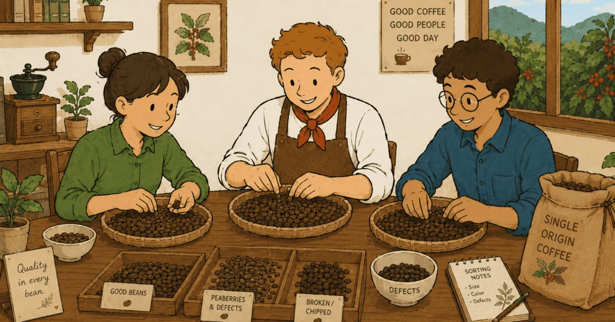 コーヒー豆の選別を表したイラスト