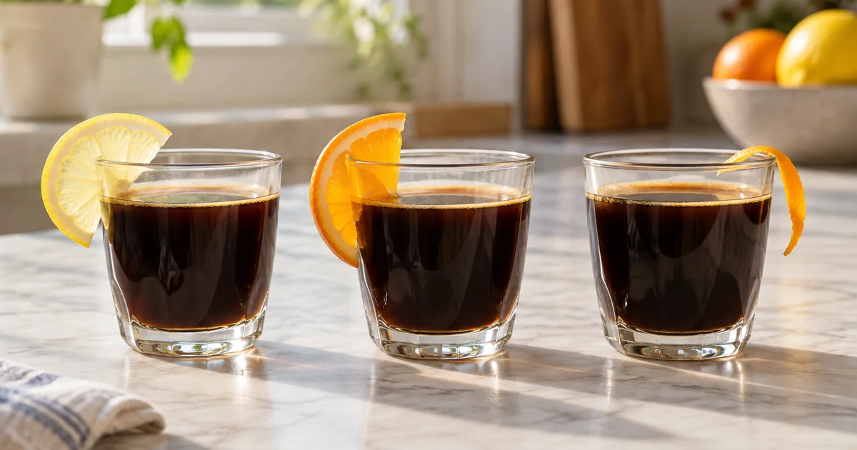レモン、オレンジ、ピールで風味を変えるシトラスコーヒーの例