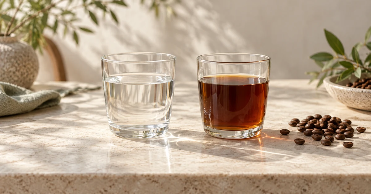 無色の液体と茶色いコーヒーを並べた説明用イメージ