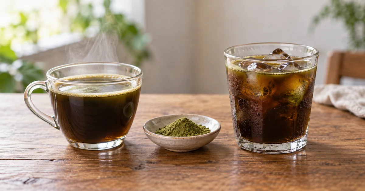 青汁を少量混ぜたホットコーヒーとアイスコーヒー