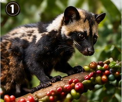 ジャコウネコとコーヒーチェリー