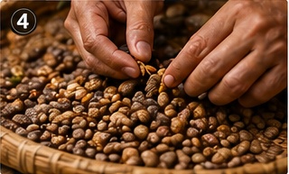 手作業でコーヒー豆を選別する様子