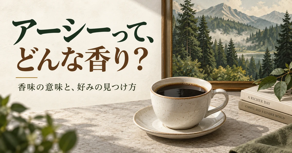 コーヒーのアーシーを森のイメージで表すアイキャッチ