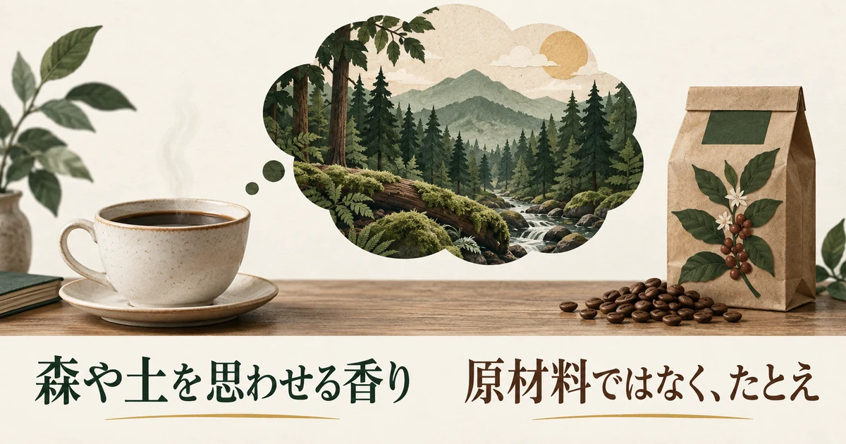 森や土は原材料ではなく香りのたとえであることを示す図