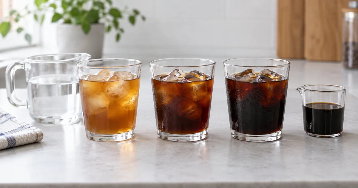 水の量によって濃さが異なるアイスコーヒー