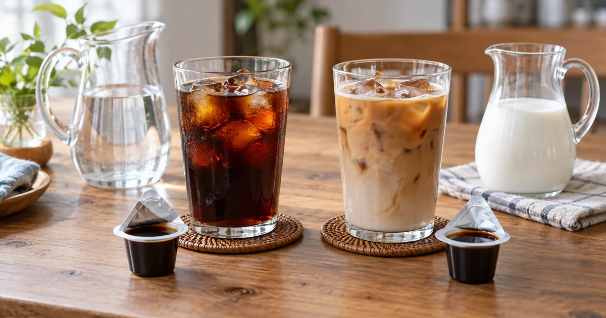 水割りのアイスコーヒーと牛乳割りのカフェオレ