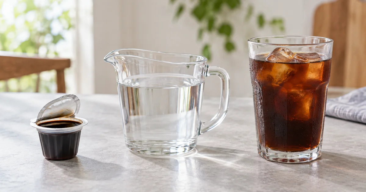 濃縮コーヒー1個を冷水で割ったアイスコーヒー