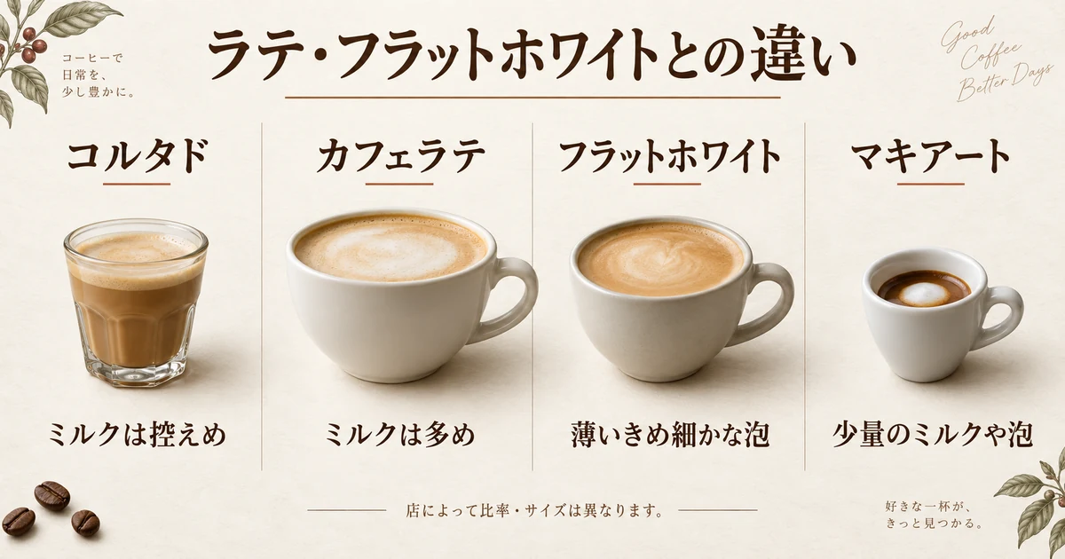 コルタド・カフェラテ・フラットホワイト・マキアートの比較