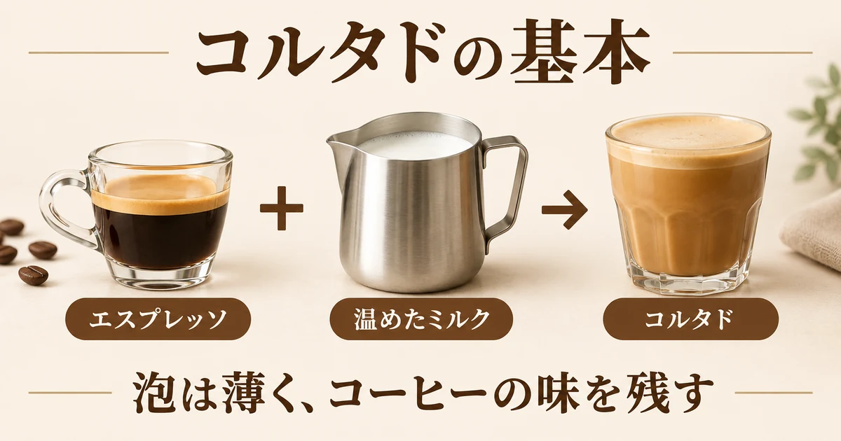 エスプレッソに温めたミルクを合わせるコルタドの構成
