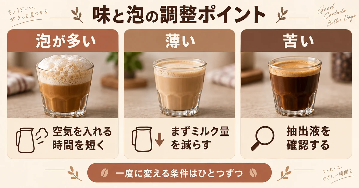 コルタドの泡が多い・薄い・苦い場合の調整ポイント