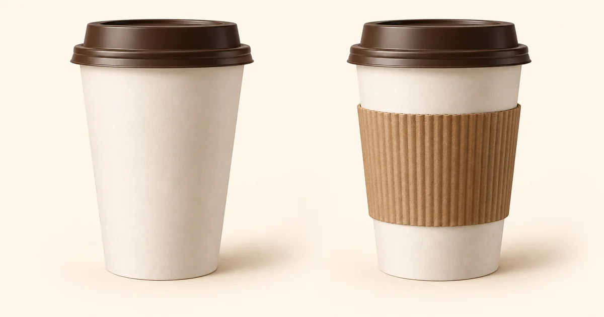 同じ紙カップにスリーブを付ける前と付けた後の比較