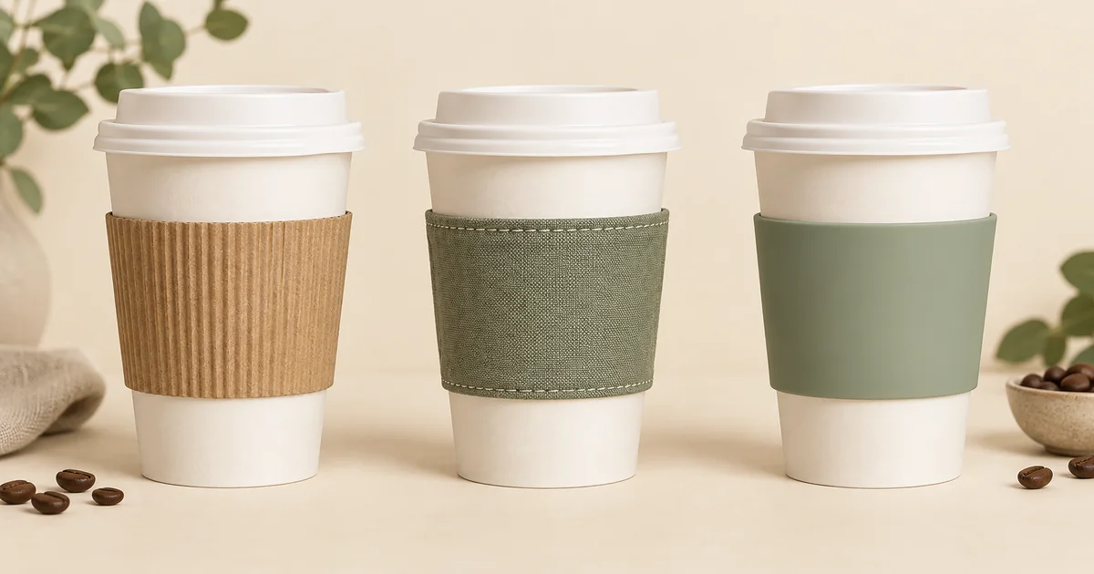 紙製・布製・シリコン製のカップスリーブを装着した比較図