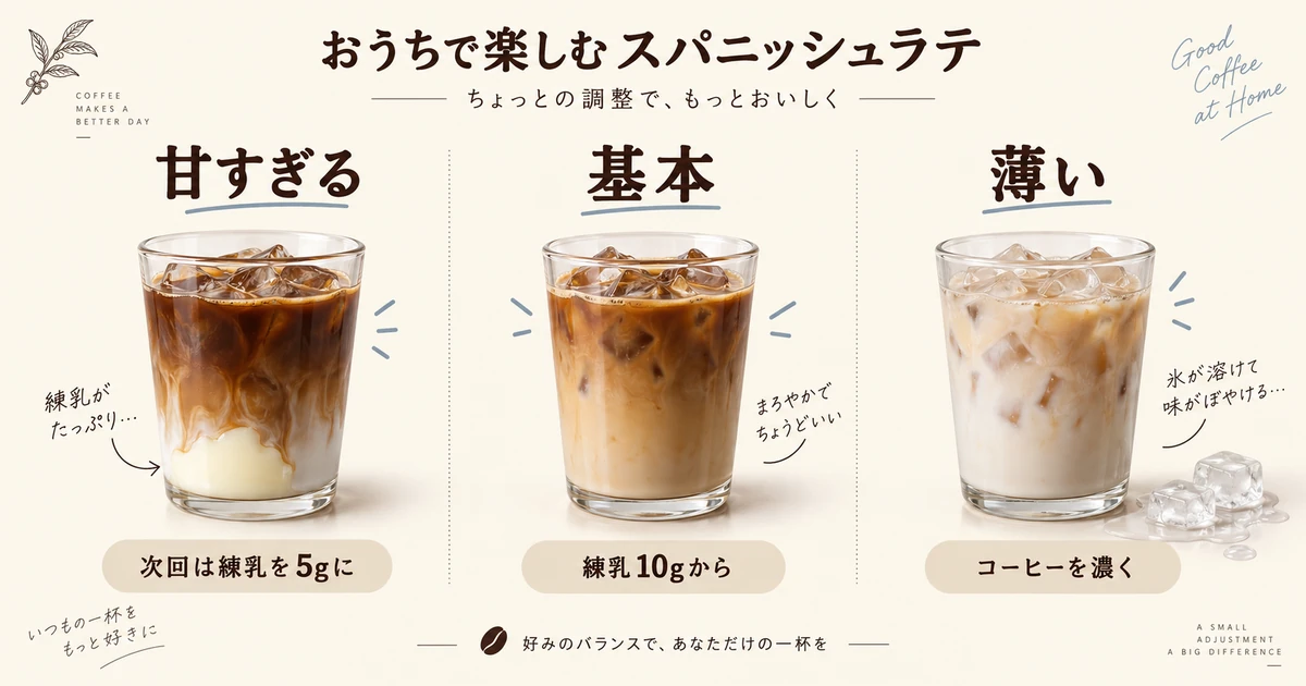 甘すぎる、薄いときのスパニッシュラテの調整例