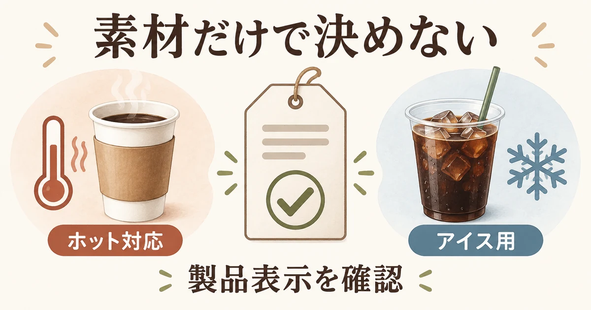 ホットとアイスの用途を製品表示で確認する図