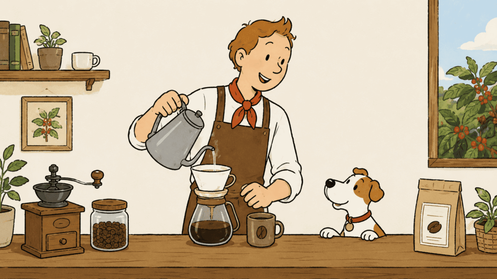 ハンドドリップでコーヒーを淹れるイラスト