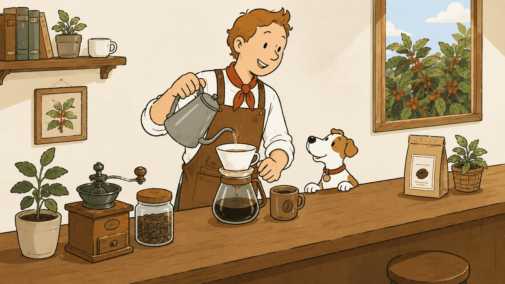 ドリッパーでコーヒーを丁寧に淹れる様子
