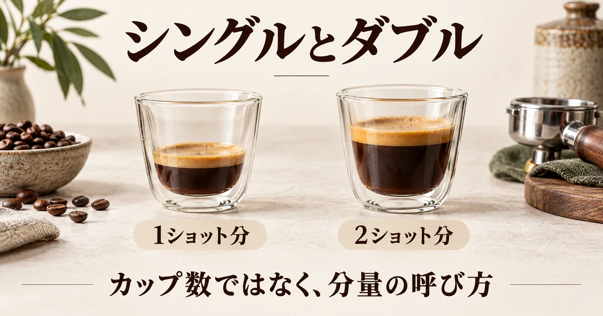 シングルは1ショット分、ダブルは2ショット分。カップの数ではなく分量の呼び方