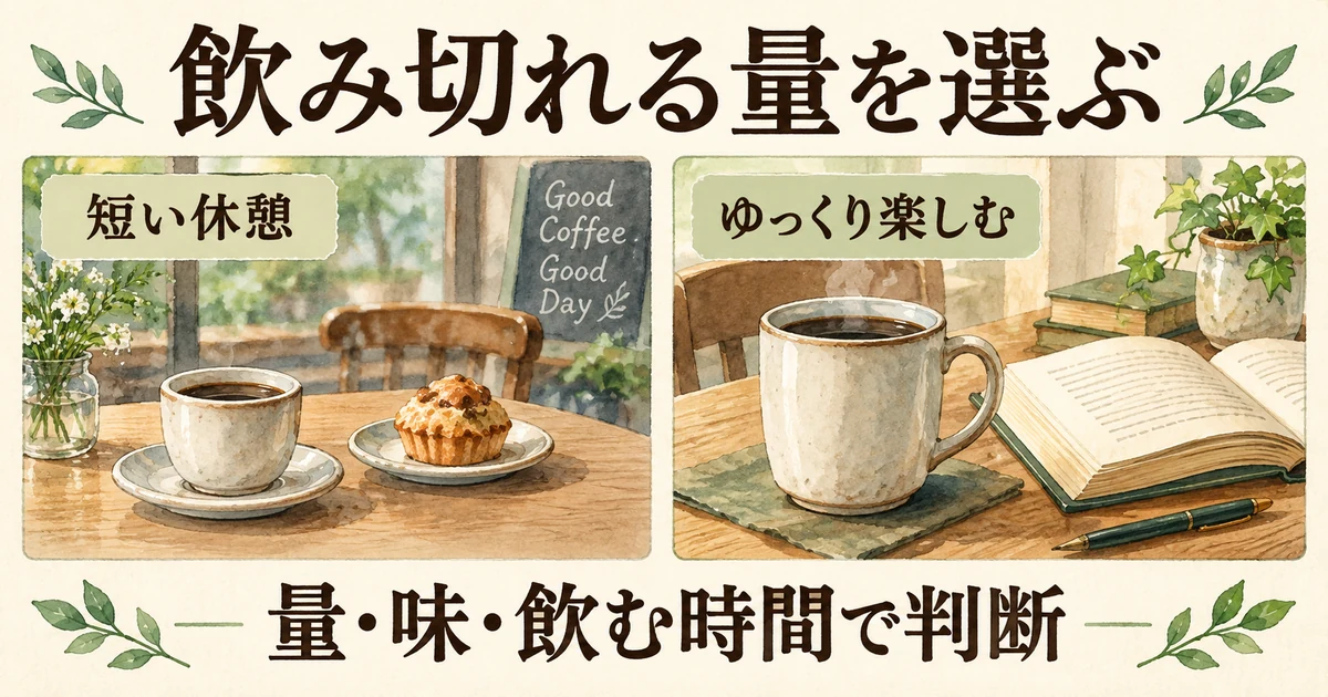 短い休憩かゆっくり飲む時間か、量・味・飲む時間からサイズを選ぶ