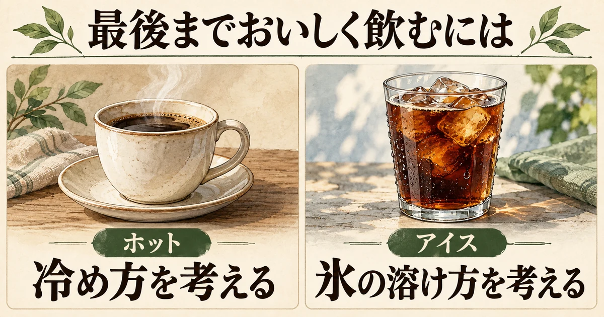 ホットは冷め方、アイスは氷の溶け方も考えて量を選ぶ