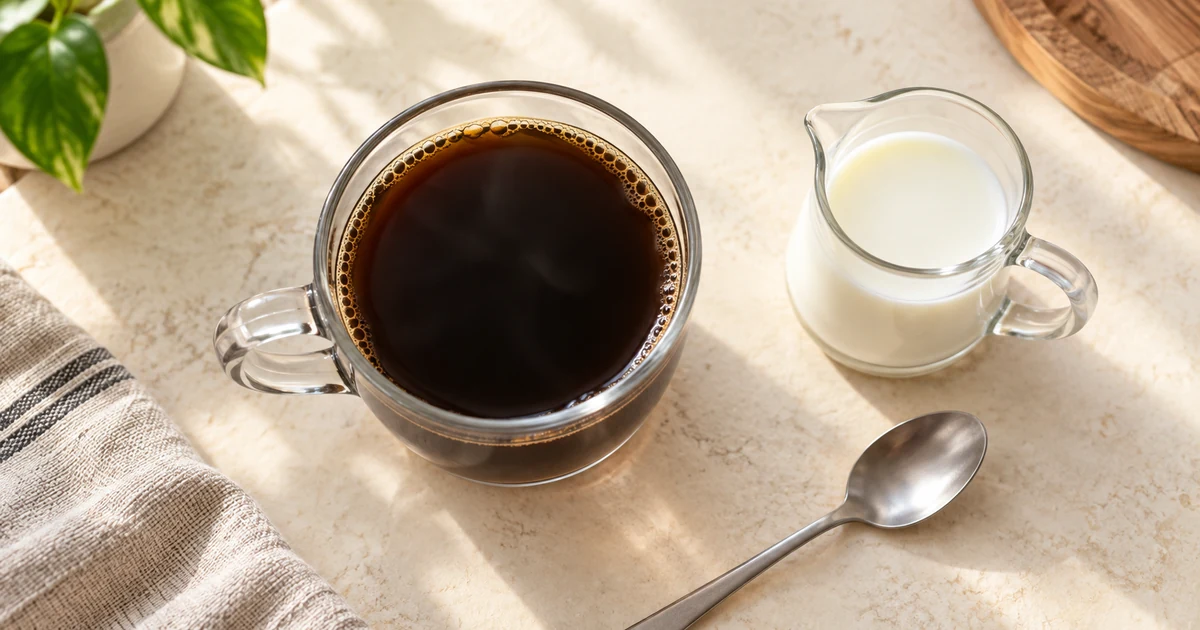 ブラックコーヒーと少量の牛乳を別々に用意する