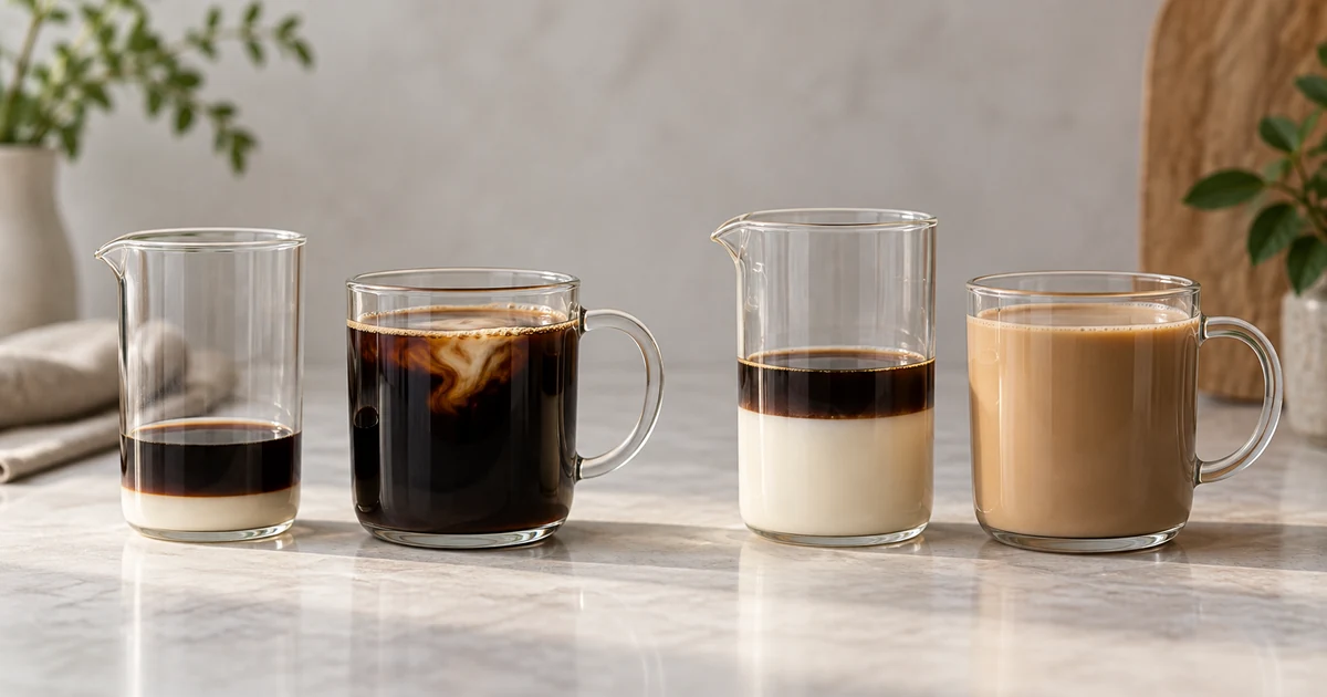ミルクを少量入れたコーヒーと多めに入れたコーヒーの見た目の比較