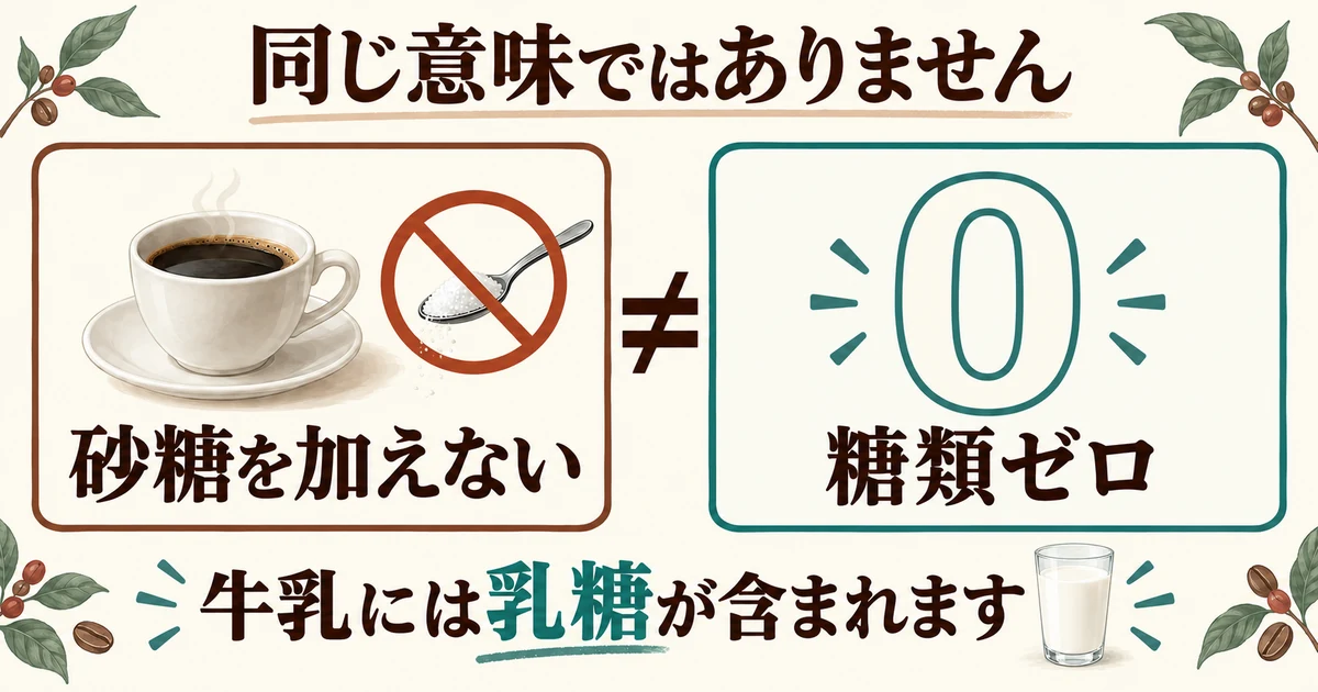 砂糖を加えないことと糖類ゼロは同じ意味ではない。牛乳には乳糖が含まれる