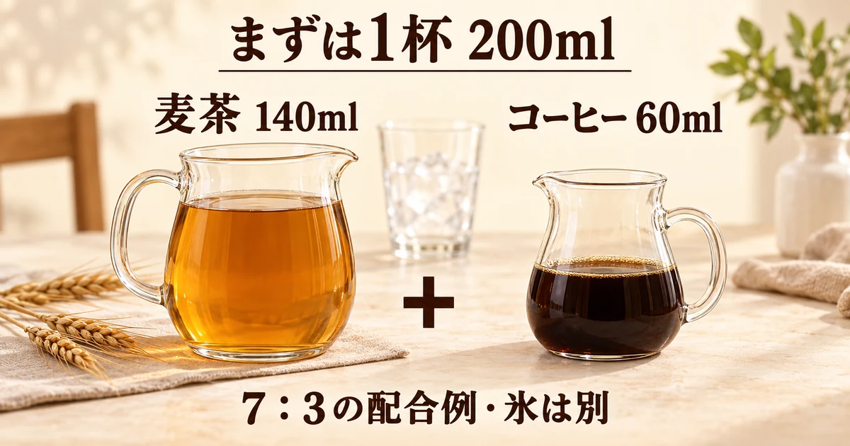 1杯200mlの提案例は麦茶140mlとコーヒー60ml。氷は別に加える