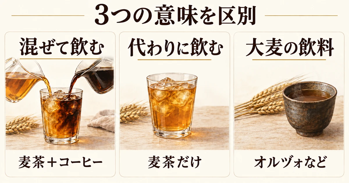 麦茶とコーヒーを混ぜる、麦茶だけを飲む、オルヅォなどの大麦飲料を飲むという3つの区別