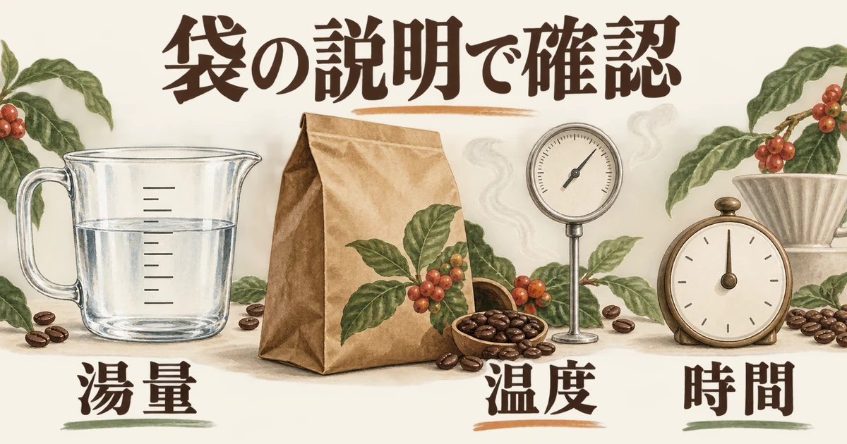 袋の説明で確認する湯量・温度・時間