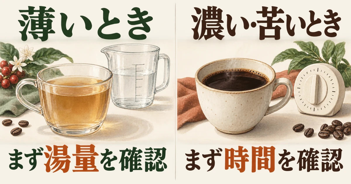 薄いときは湯量、濃い・苦いときは時間から見直す