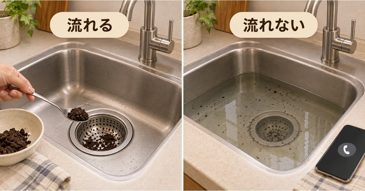 排水が流れる場合と流れず水がたまる場合の対応の違い